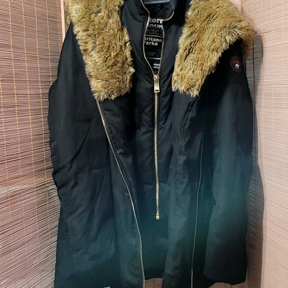 Black Winter coat with faux fur collar hood